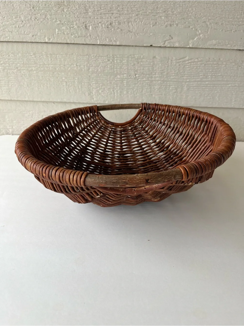Handwoven Round Rattan Winnowing Basket in Warm Brown 14”